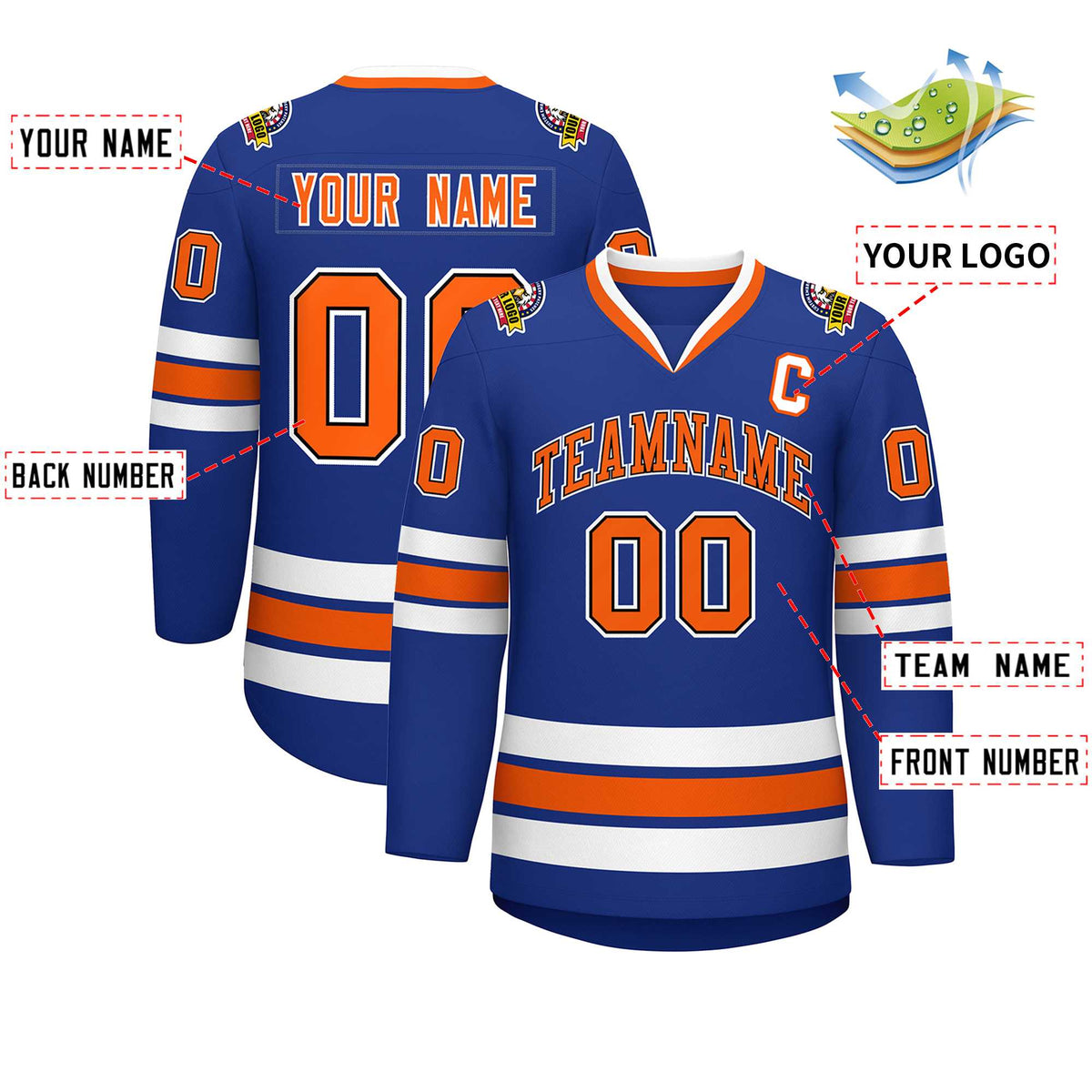 Custom Royal Orange Black-White Classic Style Hockey Jersey