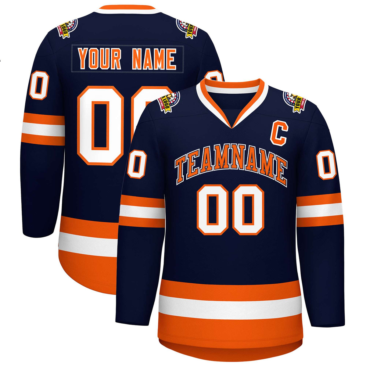Custom Navy Orange Navy-White Classic Style Hockey Jersey