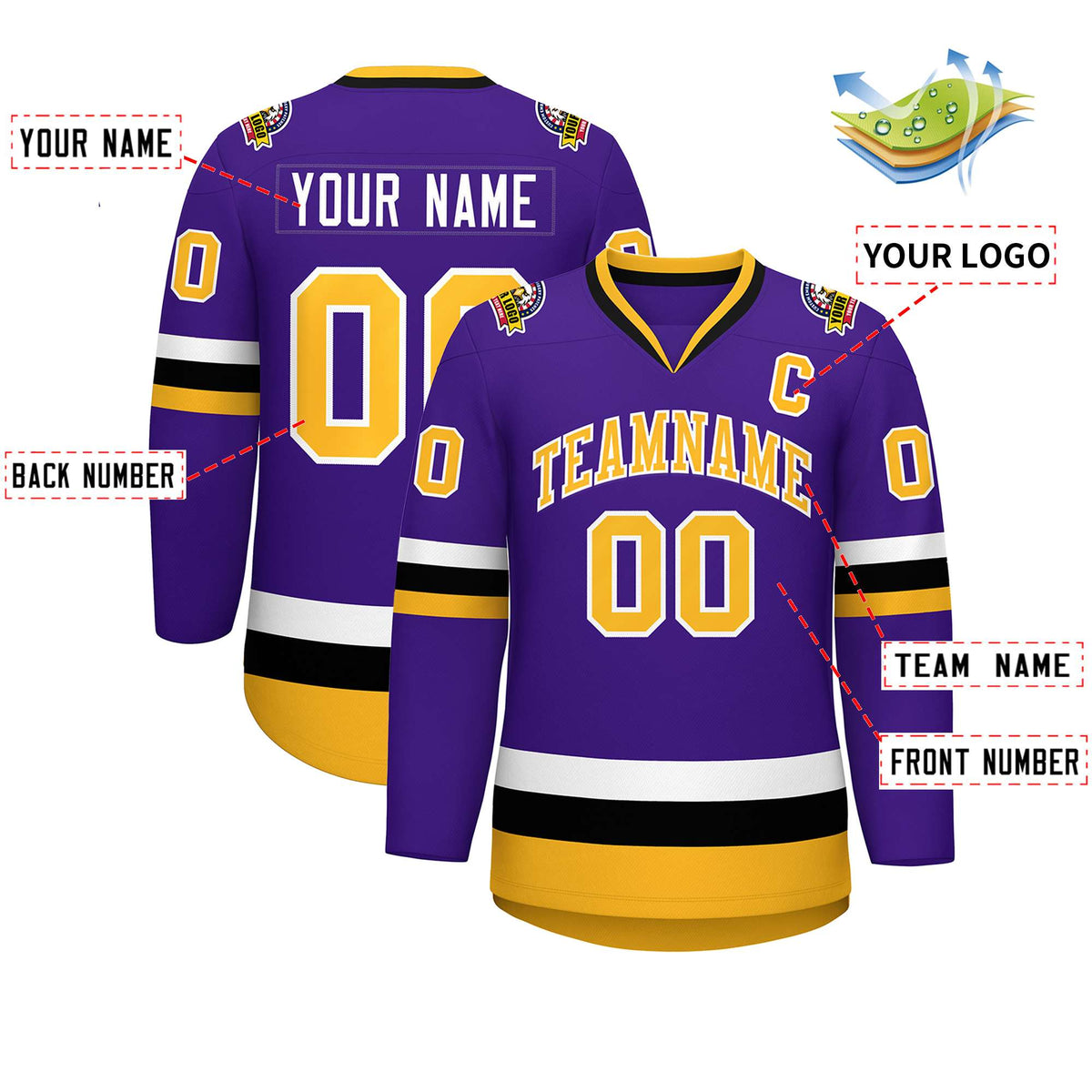 Custom Purple Gold-White Classic Style Hockey Jersey