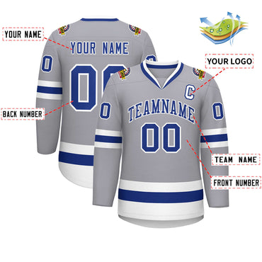 Custom Gray Royal-White Classic Style Hockey Jersey