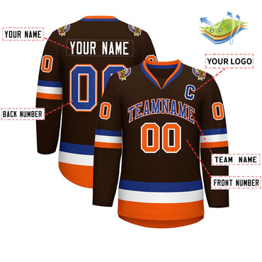 Custom Brown Royal White-Orange Classic Style Hockey Jersey