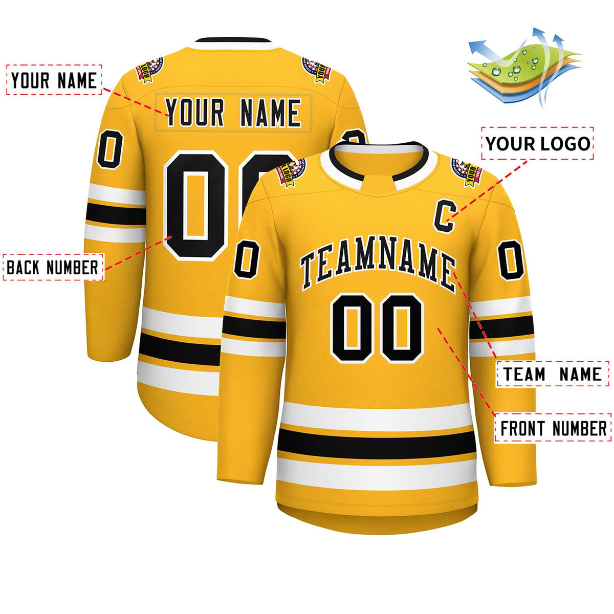 Custom Gold Black-White Classic Style Hockey Jersey