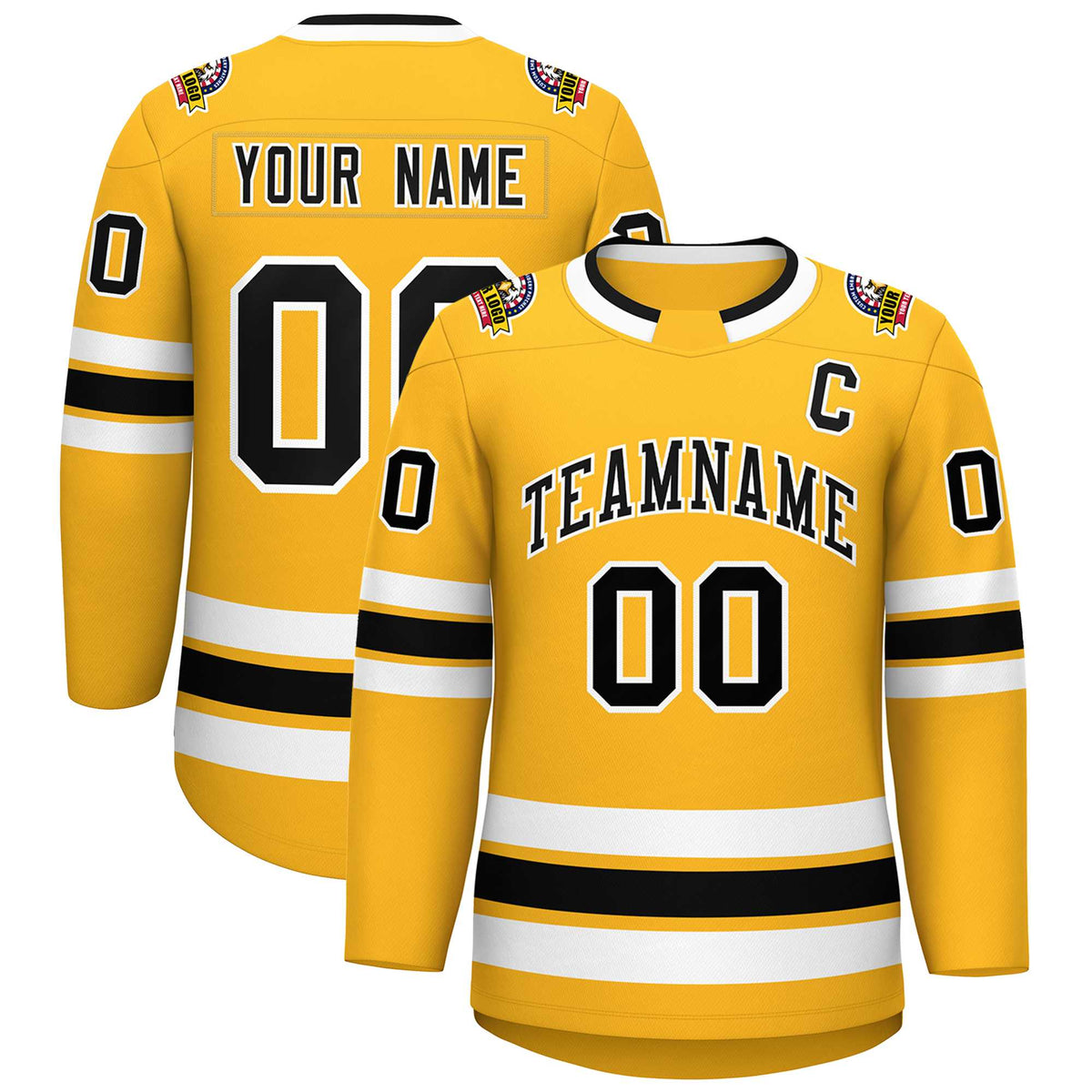 Custom Gold Black-White Classic Style Hockey Jersey