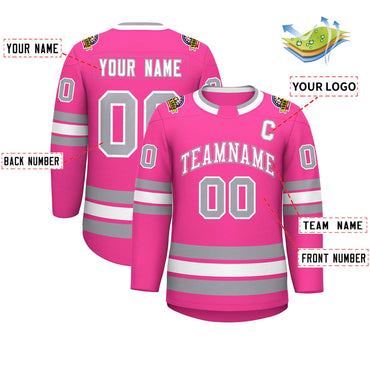 Custom Pink White Pink-Gray Classic Style Hockey Jersey