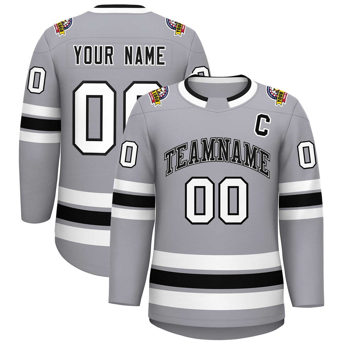 Custom Gray Black White-Black Classic Style Hockey Jersey