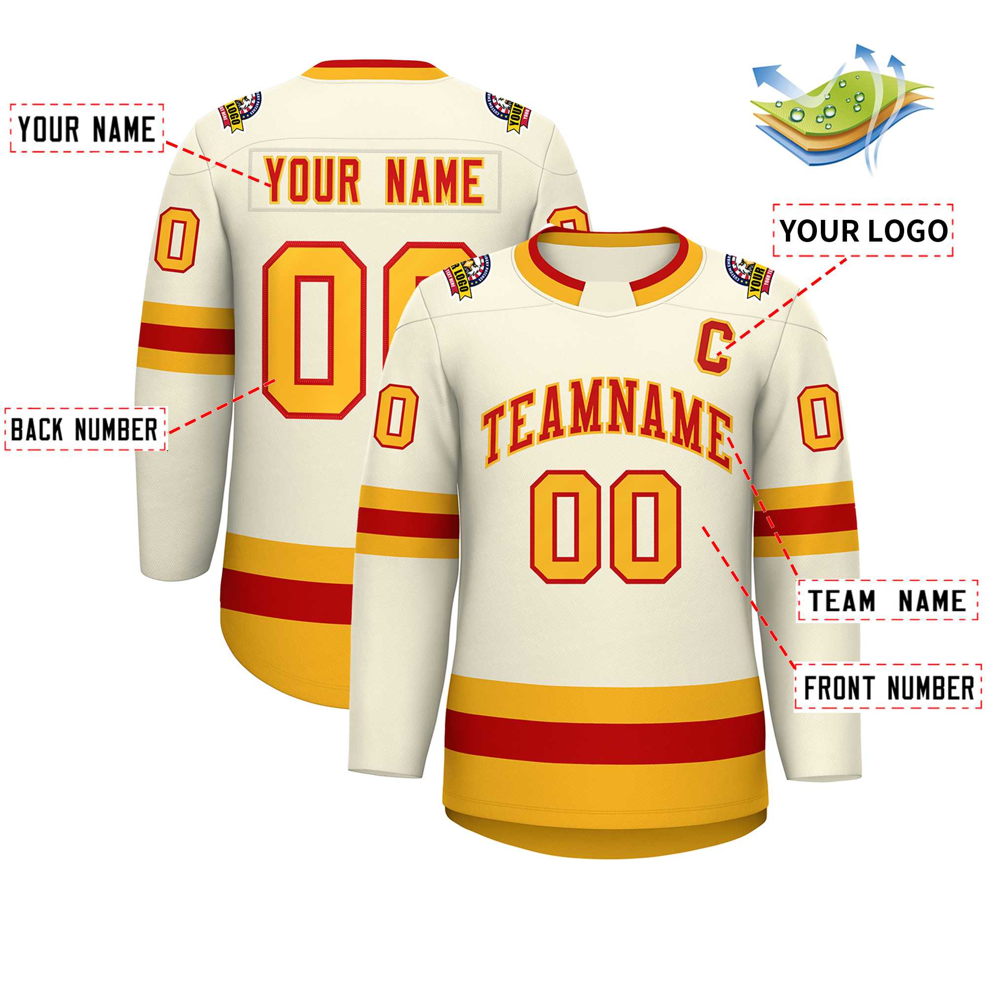 Custom Khaki Red-Gold Classic Style Hockey Jersey