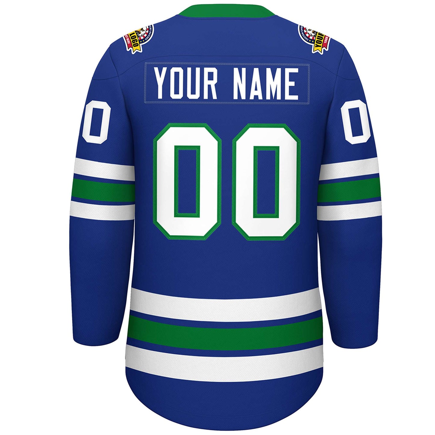 Custom Royal White-Kelly Green Lace-Up Neck Hockey Jersey