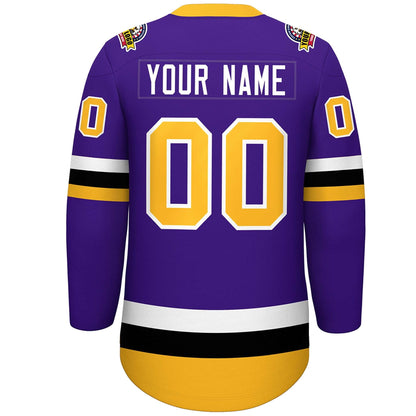 Custom Purple Gold-White Lace-Up Neck Hockey Jersey