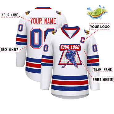 Custom White Red White-Royal Classic Style Hockey Jersey