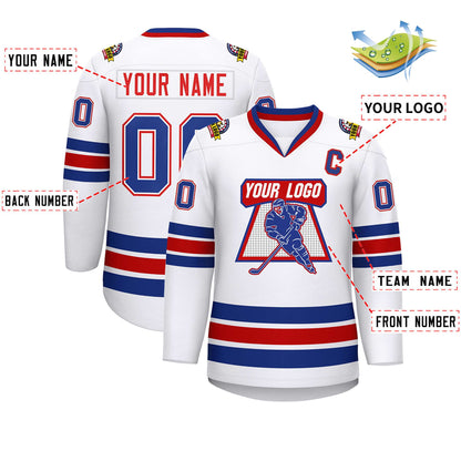 Custom White Red White-Royal Classic Style Hockey Jersey