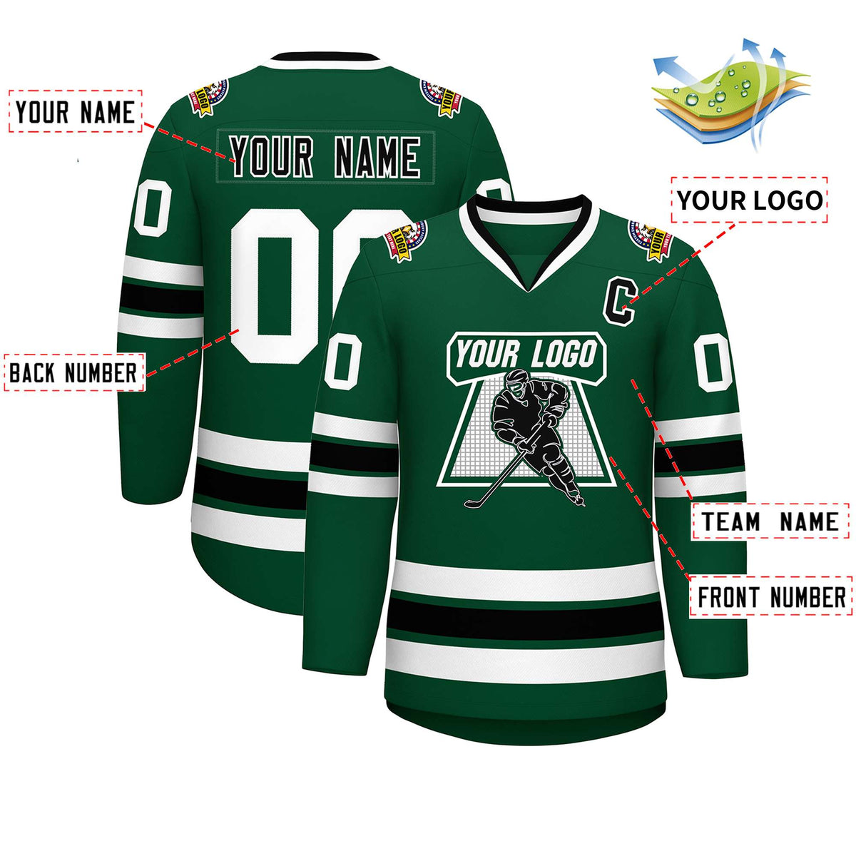 Custom Green Black-White Classic Style Hockey Jersey
