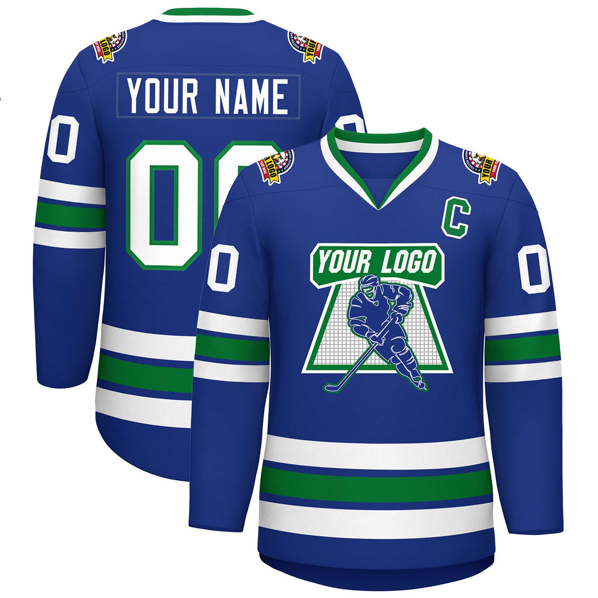 Custom Royal White Kelly Green- Classic Style Hockey Jersey