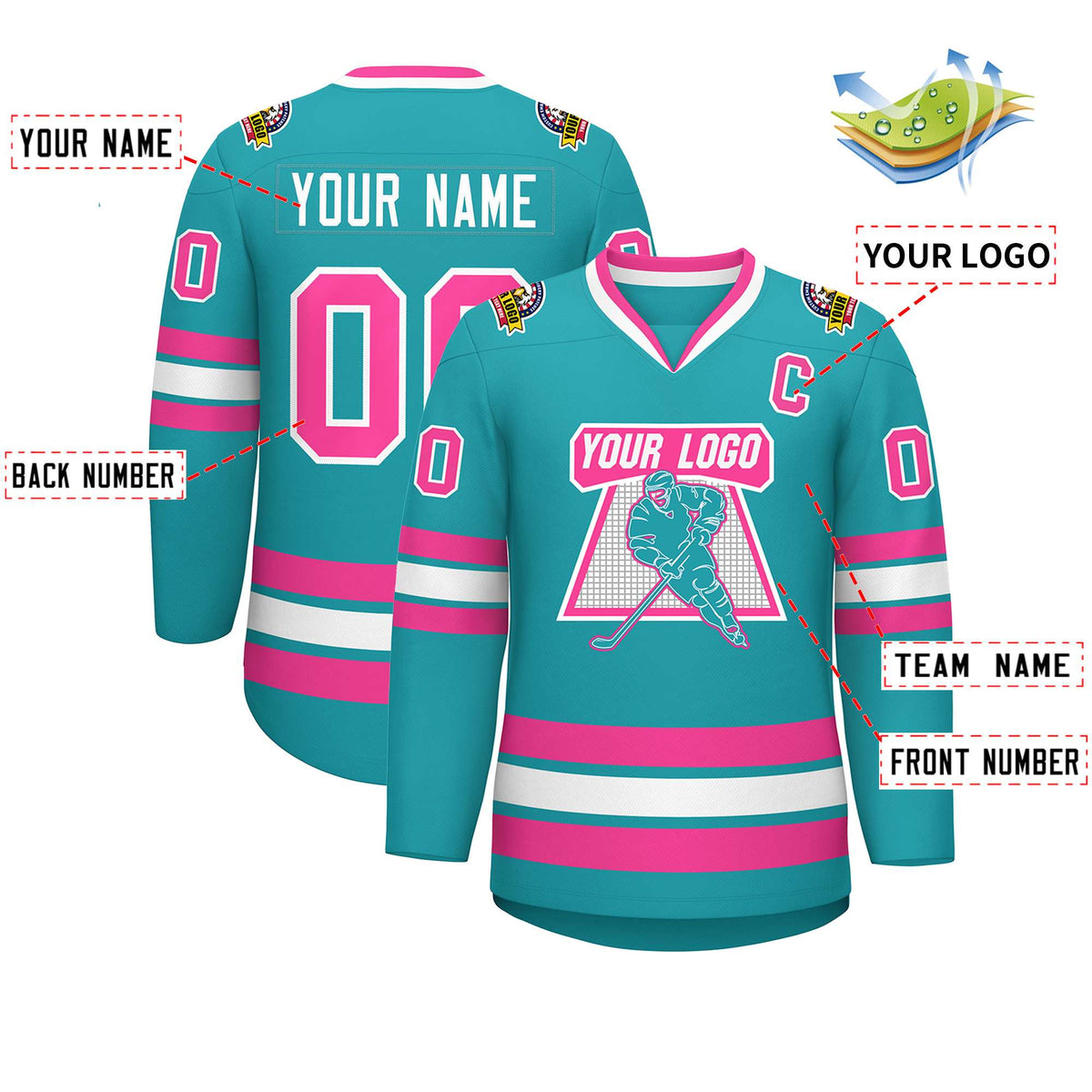 Custom Aqua Pink-White Classic Style Hockey Jersey