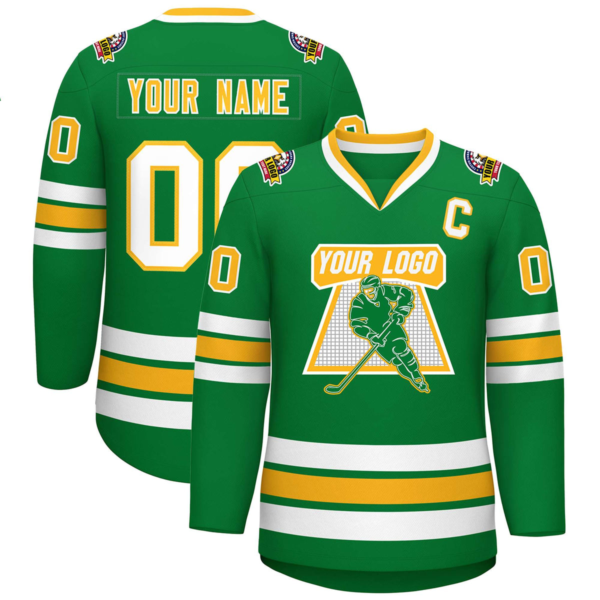 Custom Kelly Green Gold-White Classic Style Hockey Jersey