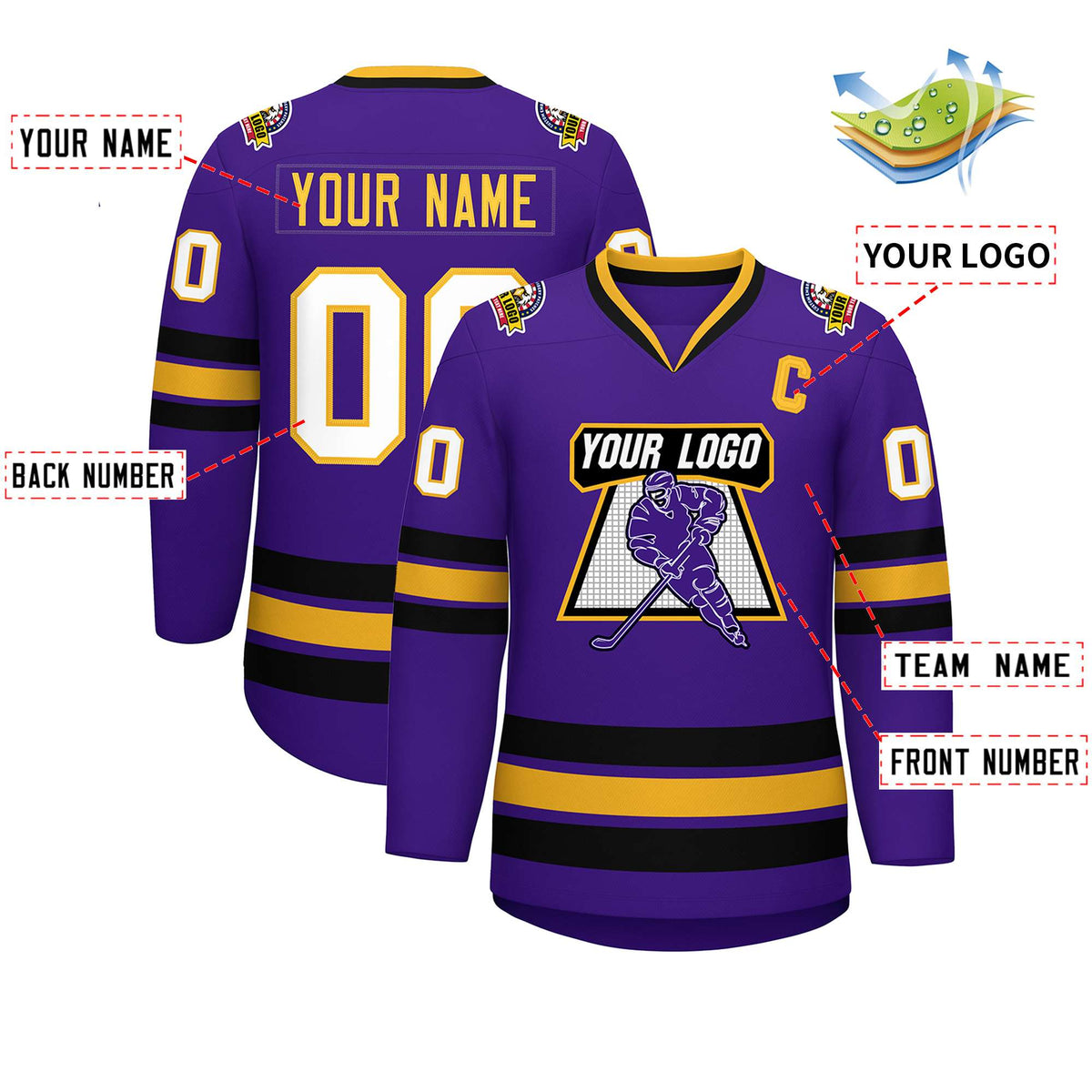 Custom Purple Gold Purple-White Classic Style Hockey Jersey