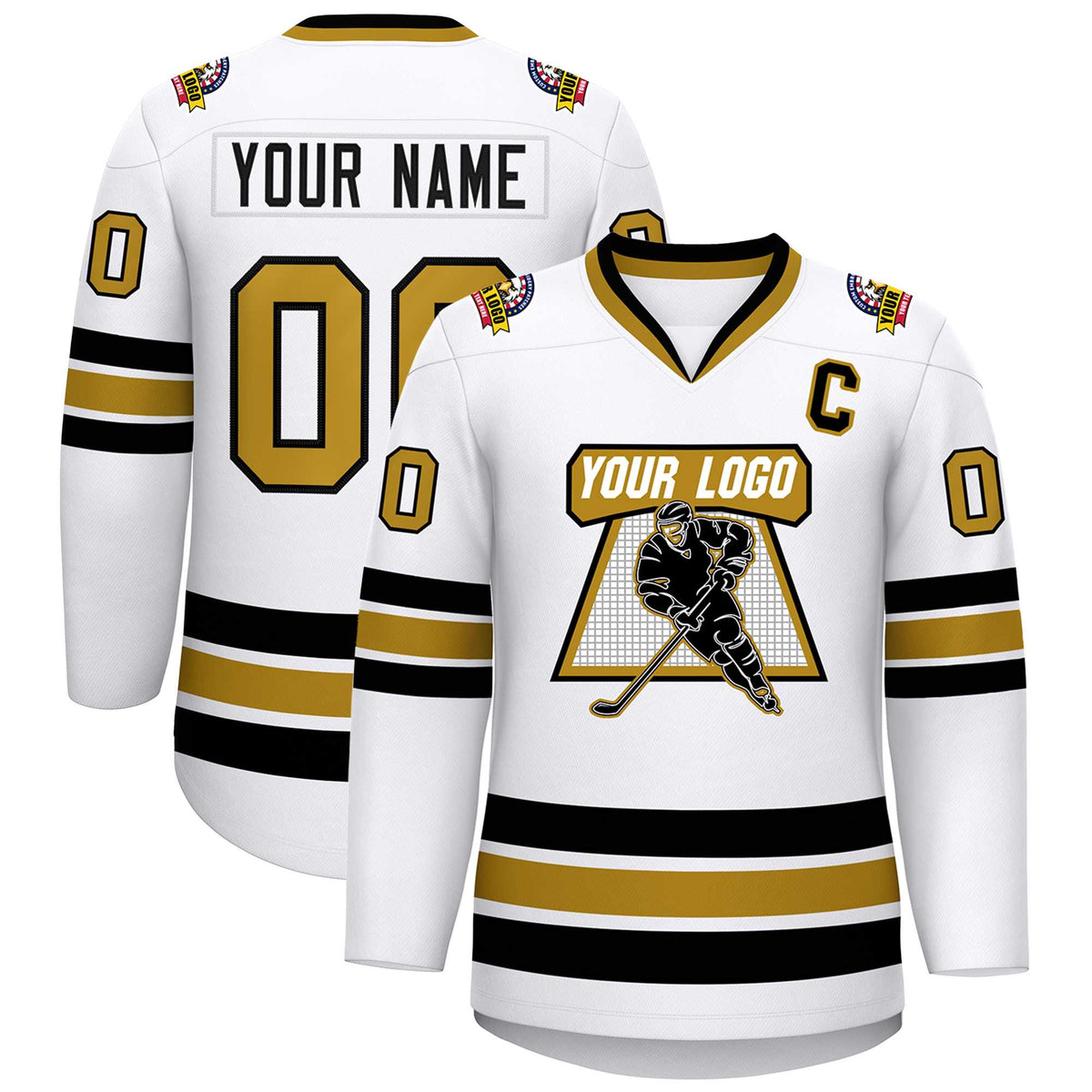 Custom White Old Gold-Black Classic Style Hockey Jersey