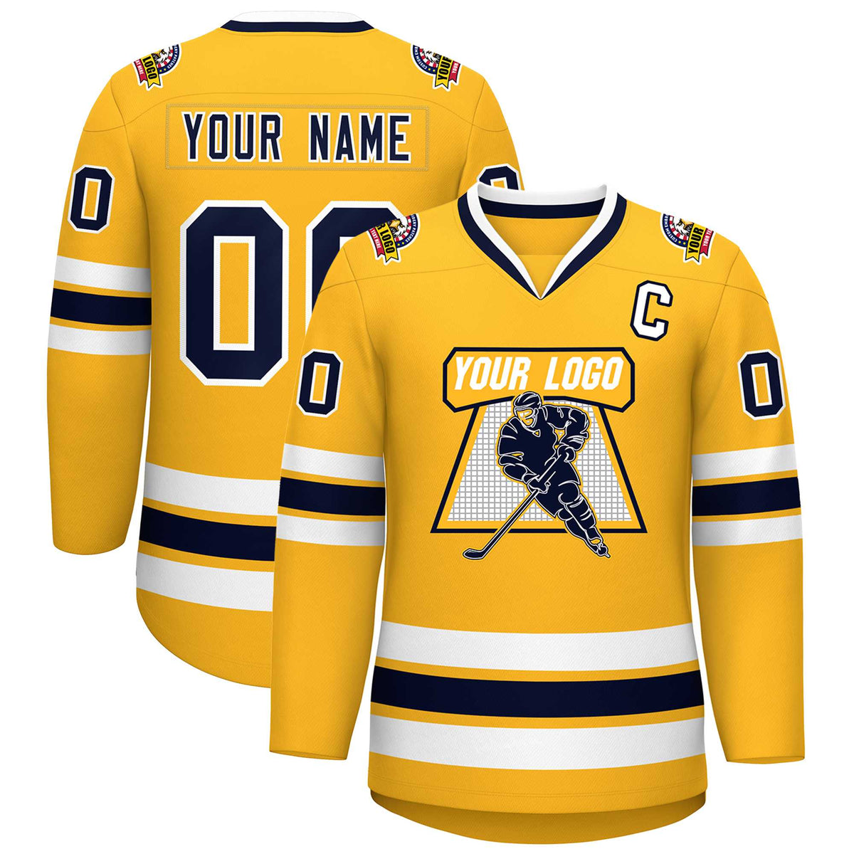Custom Gold Navy-White Classic Style Hockey Jersey
