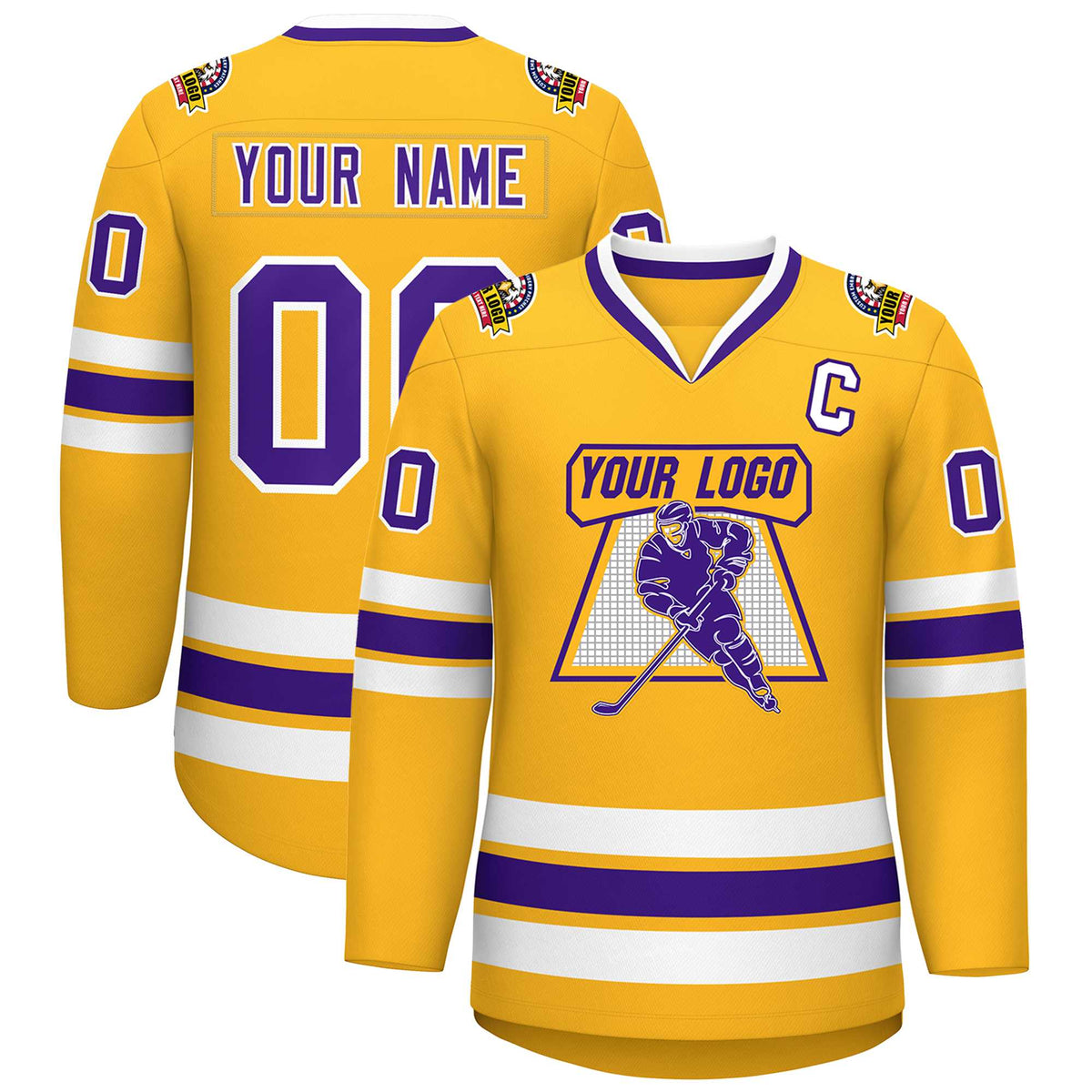 Custom Gold Purple-White Classic Style Hockey Jersey