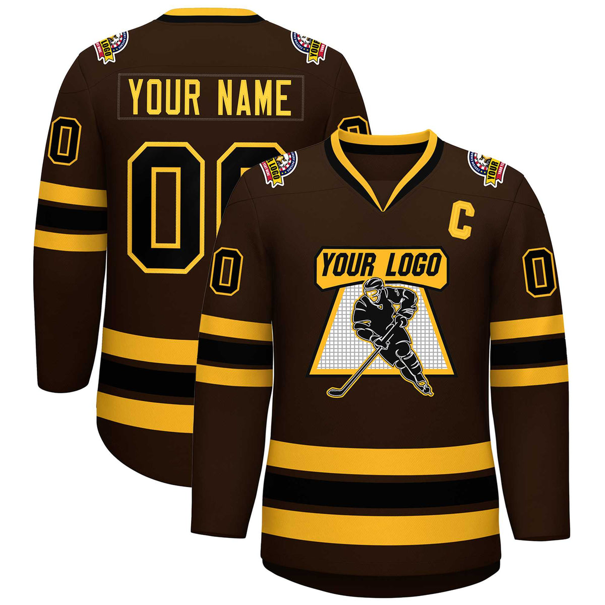 Custom Brown Black-Gold Classic Style Hockey Jersey
