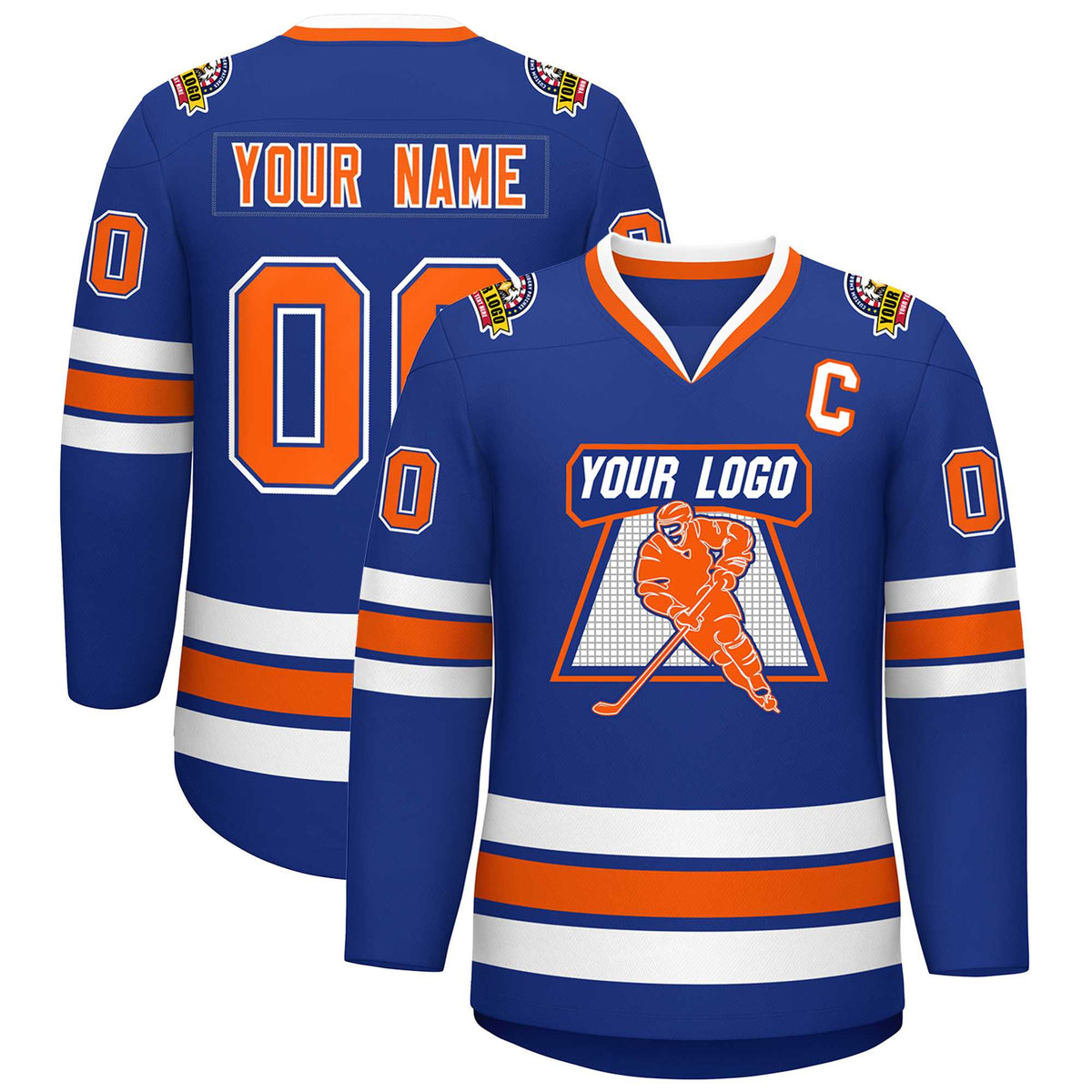 Custom Royal Orange Royal-White Classic Style Hockey Jersey