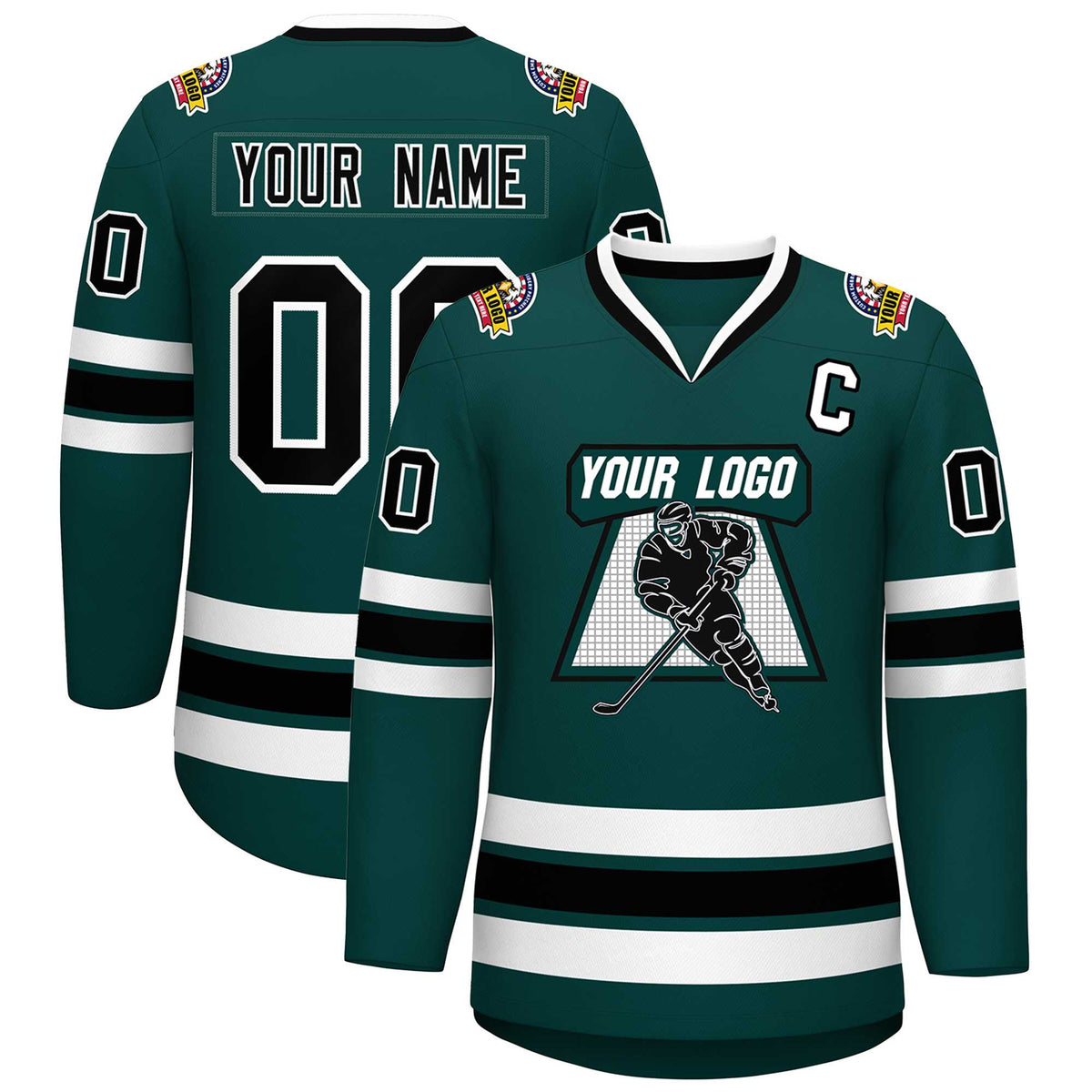 Custom Midnight Green Black-White Classic Style Hockey Jersey