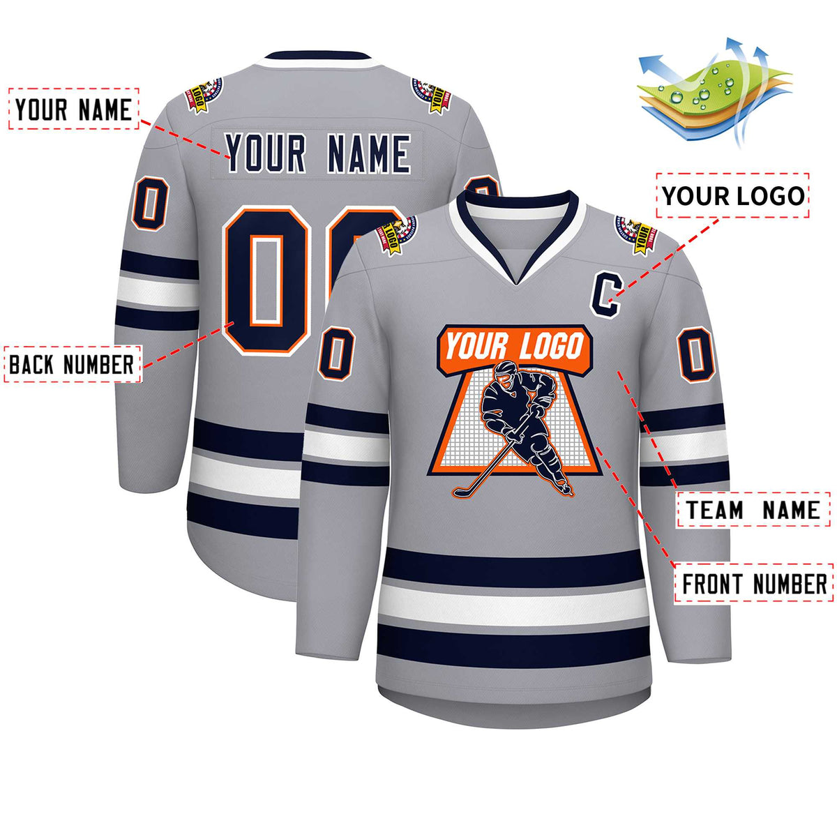 Custom Gray Navy Orange-White Classic Style Hockey Jersey
