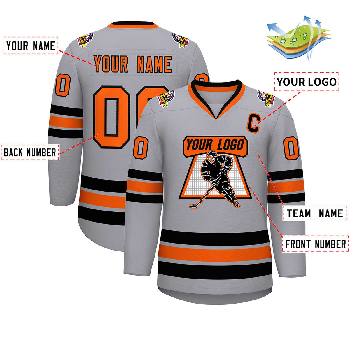 Custom Gray Orange-Black Classic Style Hockey Jersey