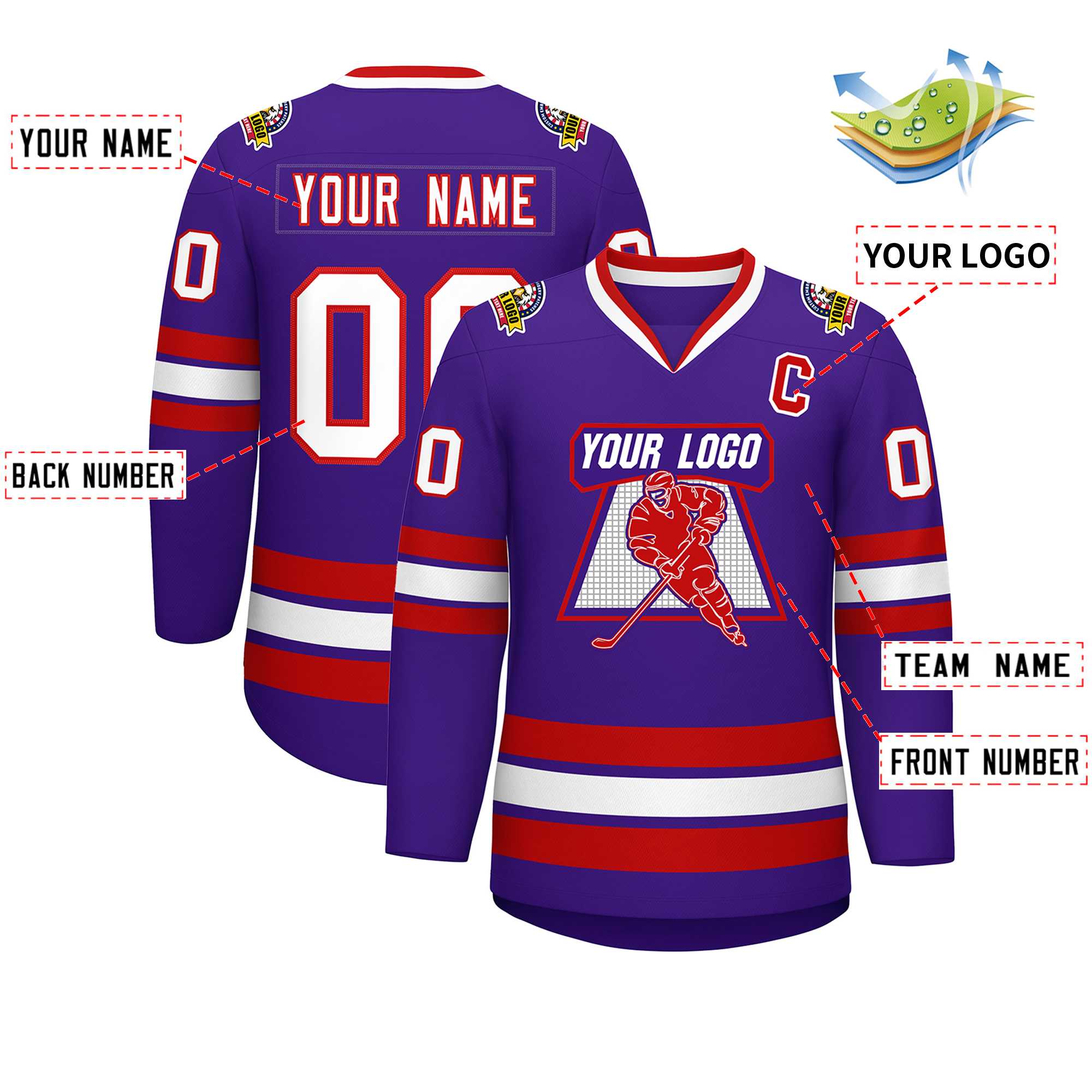 Custom Purple White-Red Classic Style Hockey Jersey