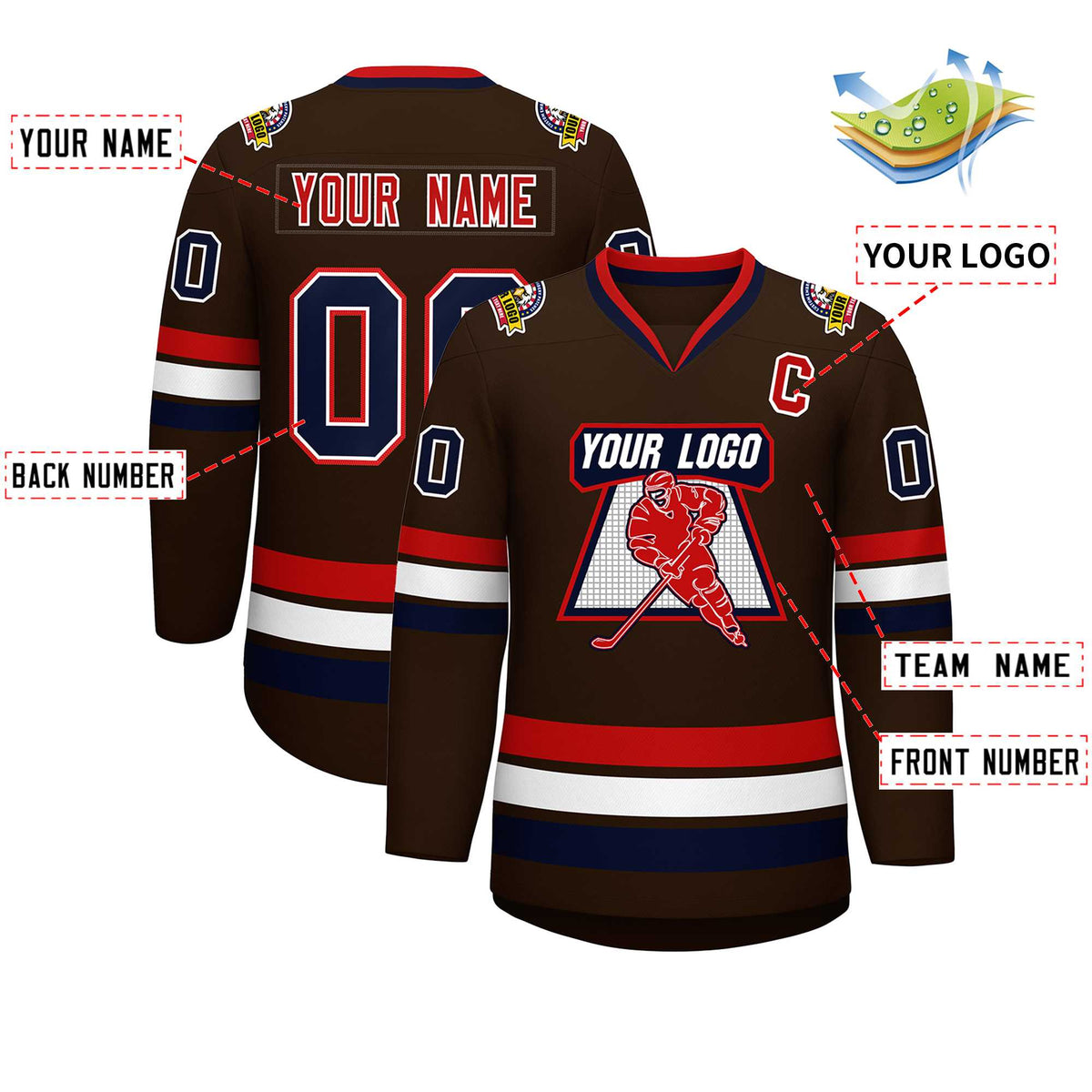 Custom Brown Navy White-Red Classic Style Hockey Jersey