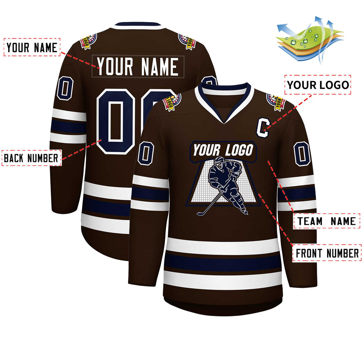 Custom Brown Navy-White Classic Style Hockey Jersey