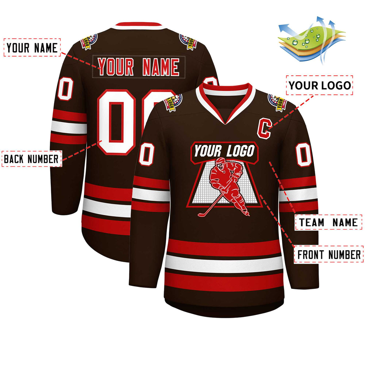 Custom Brown Red-White Classic Style Hockey Jersey