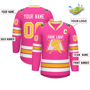 Custom Pink Gold-White Classic Style Hockey Jersey