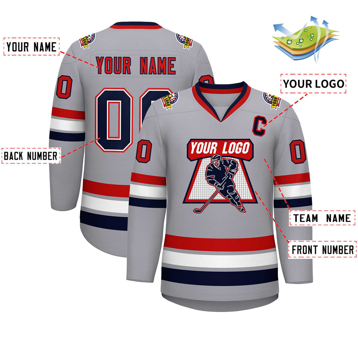 Custom Gray Navy Red-Red Classic Style Hockey Jersey