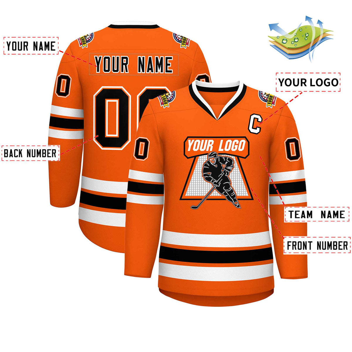 Custom Orange Black Orange-White Classic Style Hockey Jersey