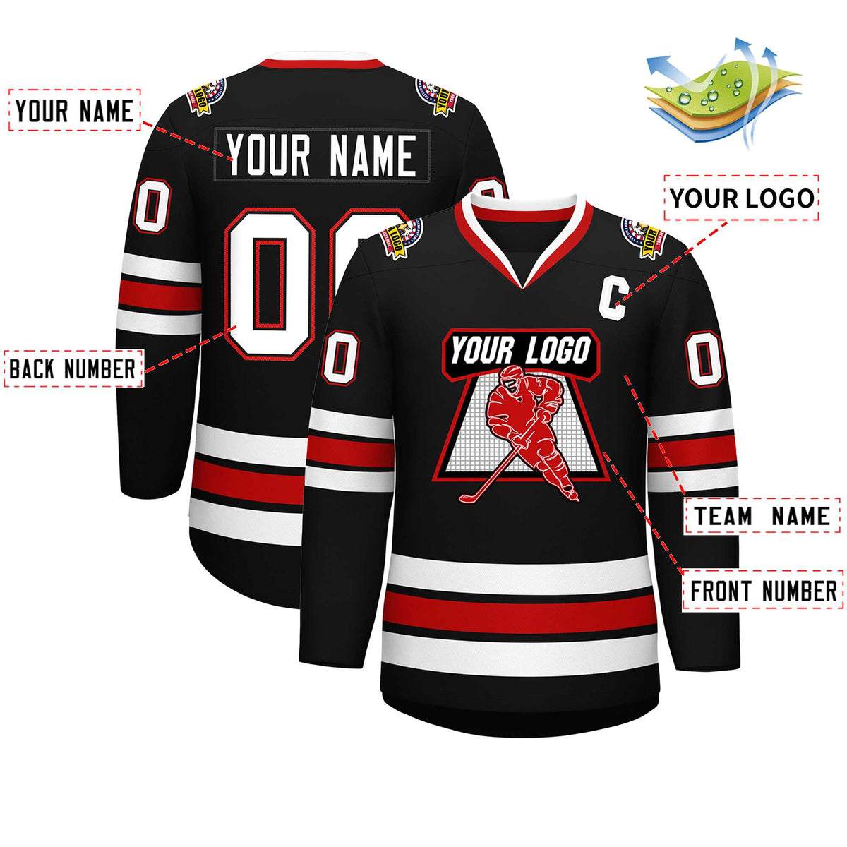 Custom Black White Black-Red Classic Style Hockey Jersey