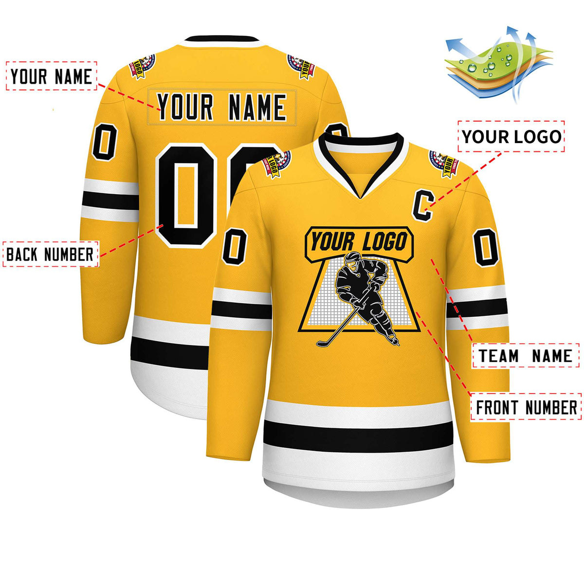 Custom Gold Black-White Classic Style Hockey Jersey