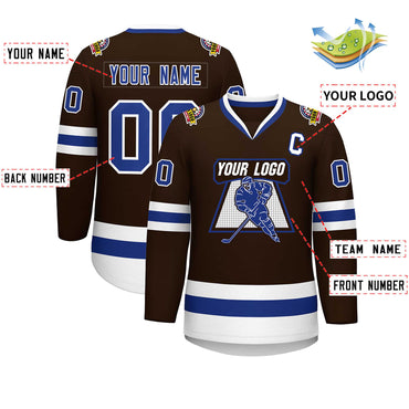 Custom Brown Royal-White Classic Style Hockey Jersey
