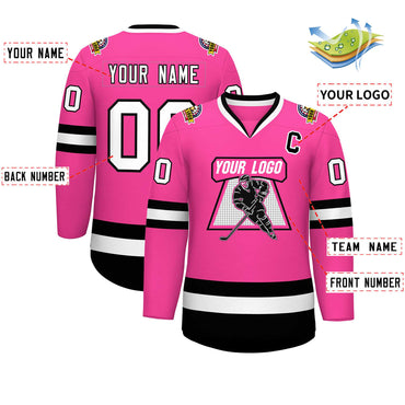 Custom Pink White-Black Classic Style Hockey Jersey