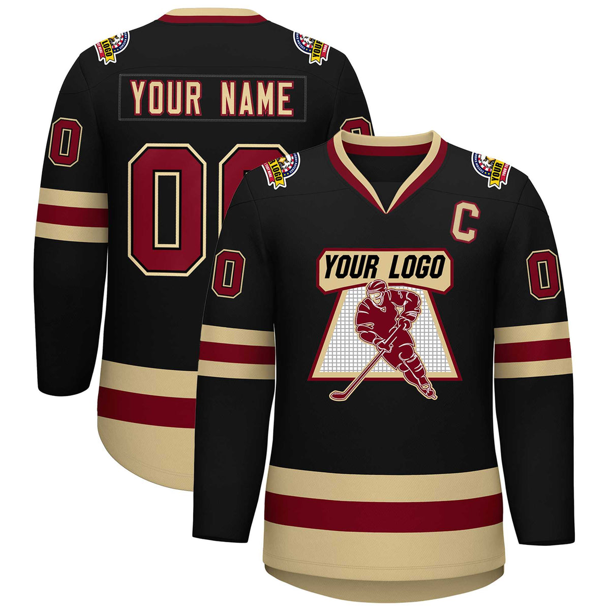 Custom Black Crimson-Black Classic Style Hockey Jersey