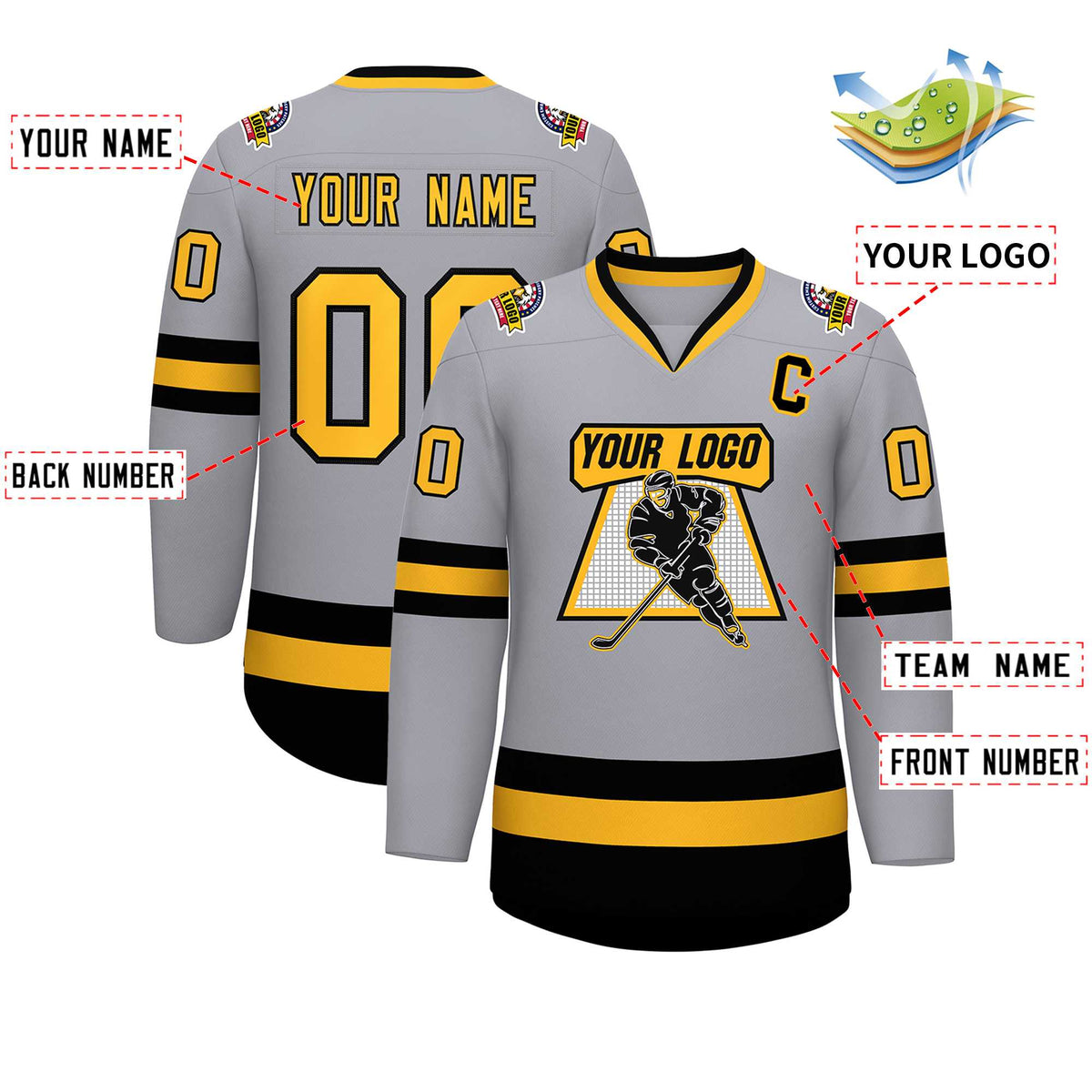 Custom Gray Gold-Black Classic Style Hockey Jersey