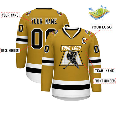 Custom Old Gold Black-White Classic Style Hockey Jersey