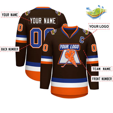 Custom Brown Royal White-Orange Classic Style Hockey Jersey