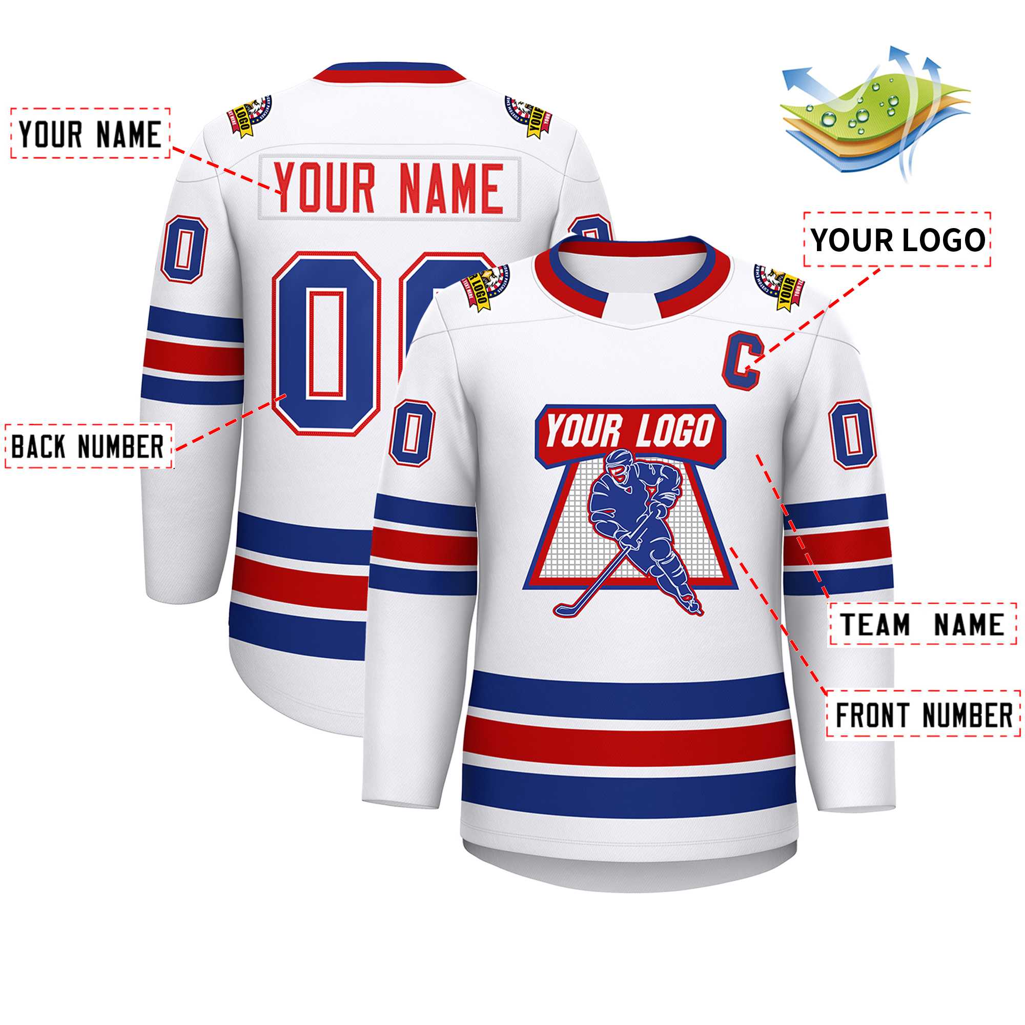 Custom White Red White-Royal Classic Style Hockey Jersey
