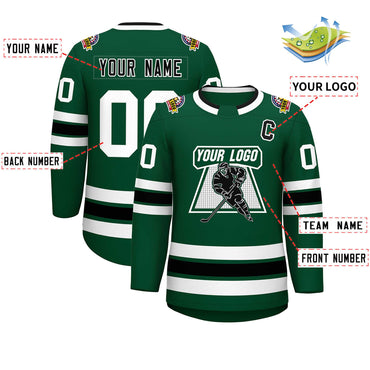 Custom Green Black-White Classic Style Hockey Jersey
