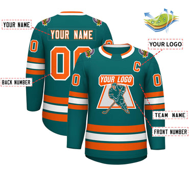 Custom Teal White-Orange Classic Style Hockey Jersey