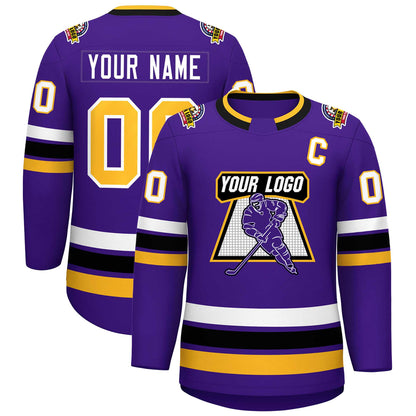 Custom Purple Gold-White Classic Style Hockey Jersey