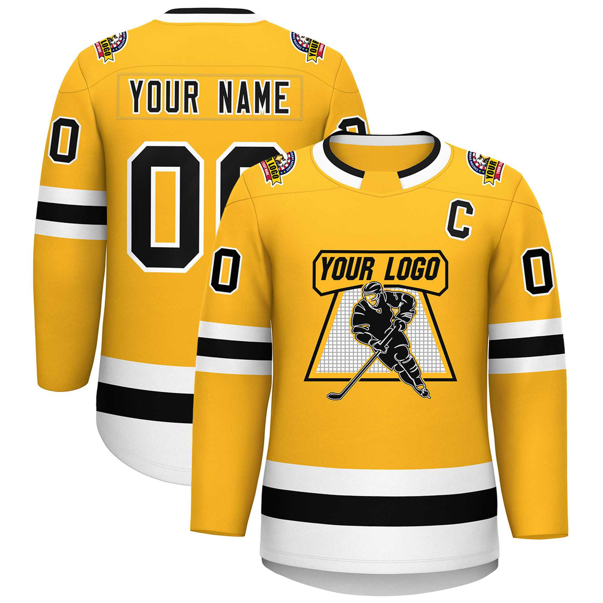 Custom Gold Black-White Classic Style Hockey Jersey