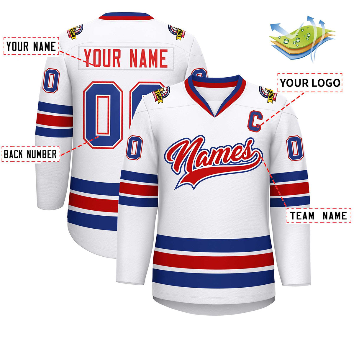 Custom White Red White-Royal Classic Style Hockey Jersey