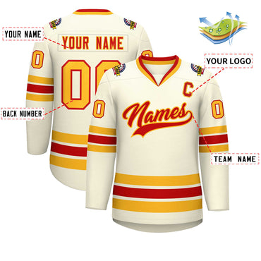 Custom Khaki Red-Gold Classic Style Hockey Jersey