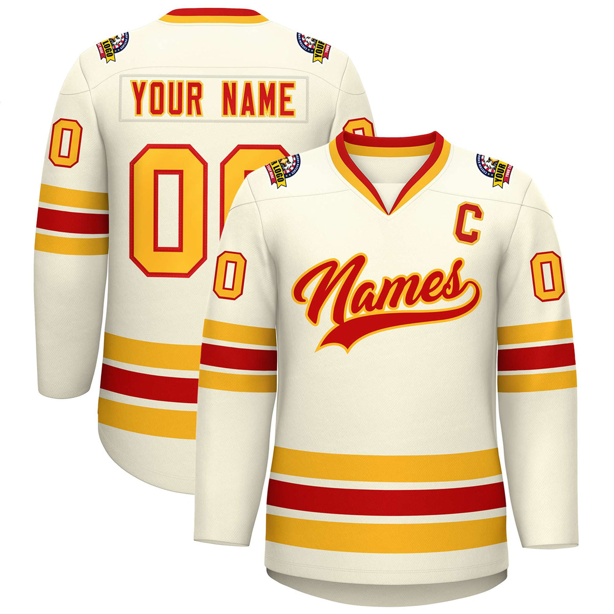 Custom Khaki Red-Gold Classic Style Hockey Jersey